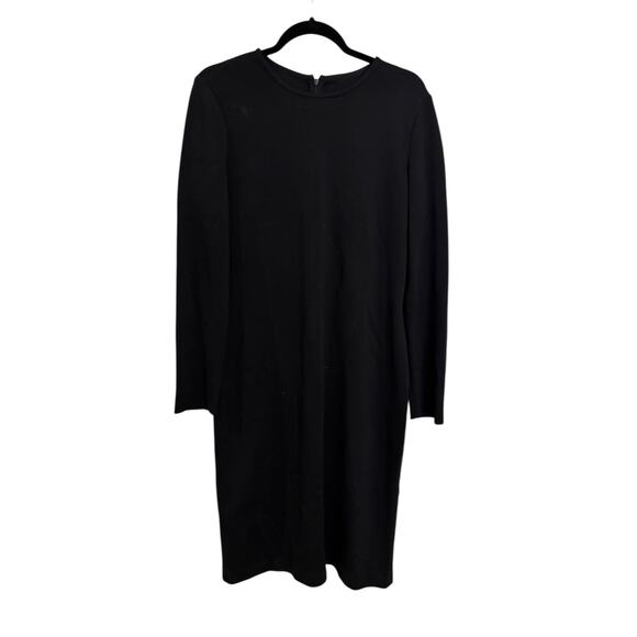 St. John Sheath Dress Womens 10 Black Long Sleeve Knee Length Crew Neck Wool - Picture 1 of 5